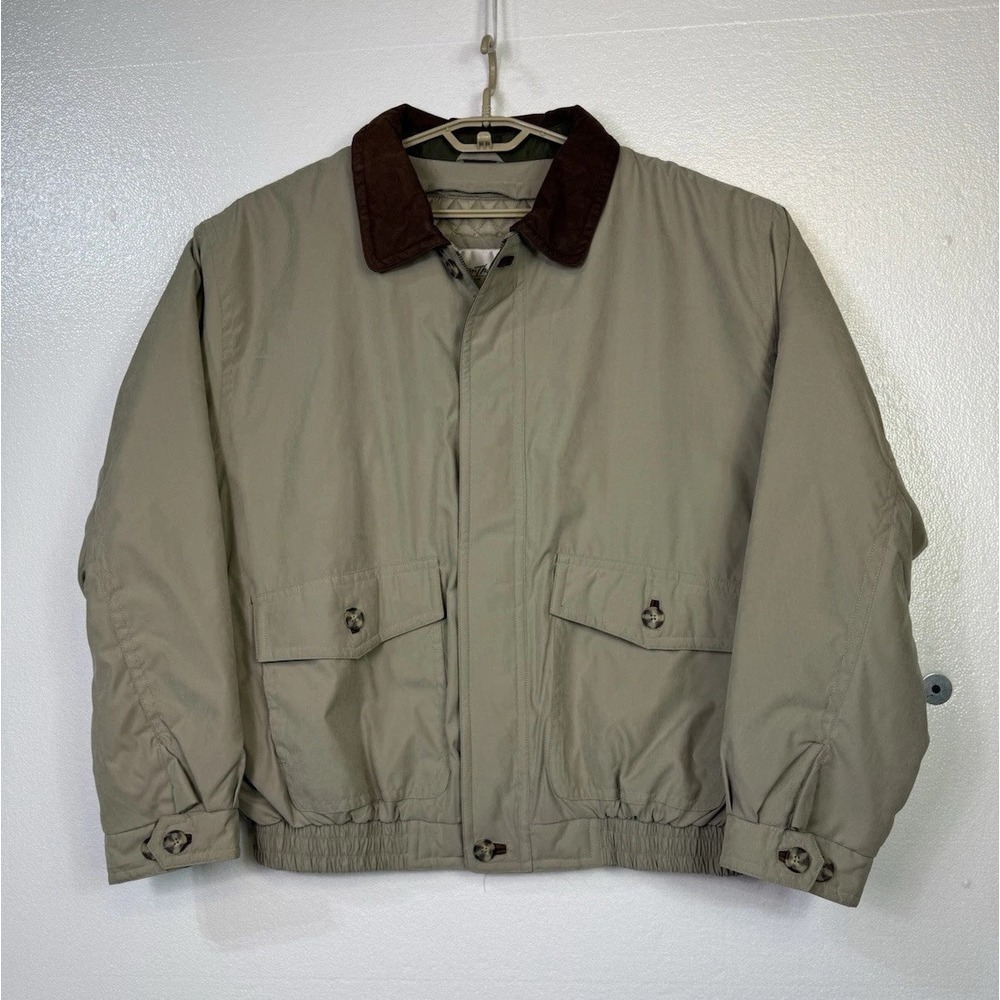 Vtg Norm Thompson Mens Jacket Sz XL Beige Chore Coat Zip-up Removable Lining